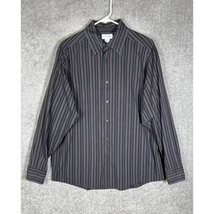 Concepts By Claiborne Striped Long Sleeve Button Up‎ Dress Shirt Mens Large Gray